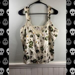ALC Floral Lace Trim Camisole Tank Ivory Cottagecore Satin Top Medium